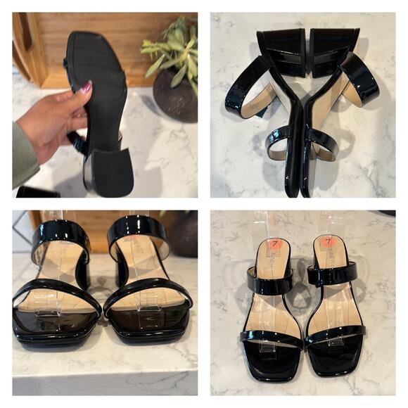 Nine West black patent faux leather heel double strap slide mule heel size 7 - Picture 7 of 7